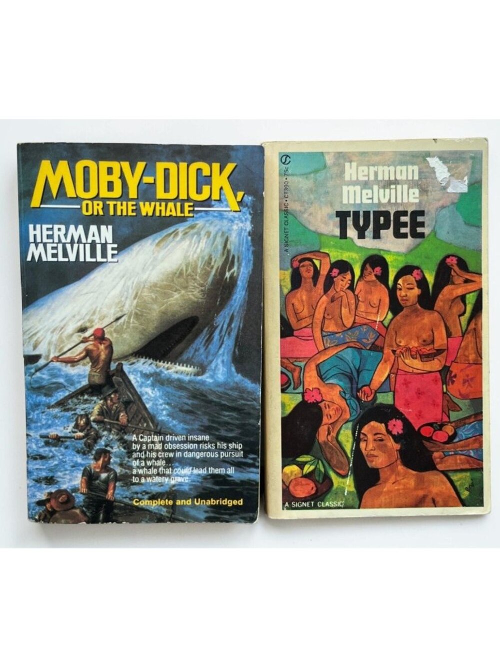 Moby Dick or The Whale & Typee By Herman Melville Book Lot Paperback Adventures